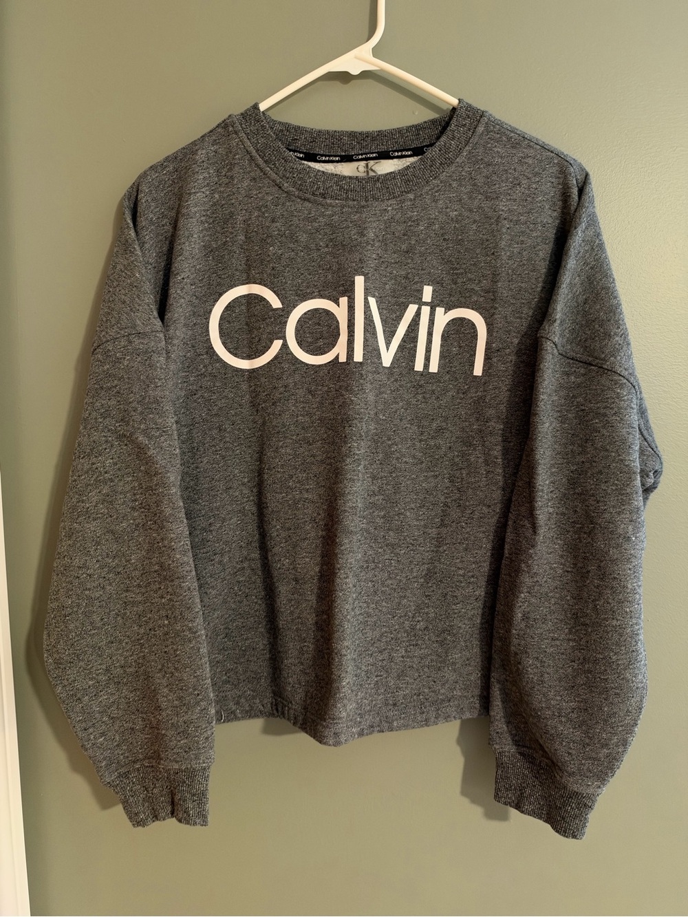 Calvin Klein Gray Crewneck Sweatshirt with White 'Calvin' Logo